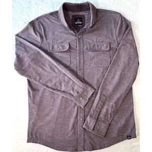 PrAna Pacer Button Up Shirt Mens Med Purple Micro Stripe Long Sleeve Athleisure